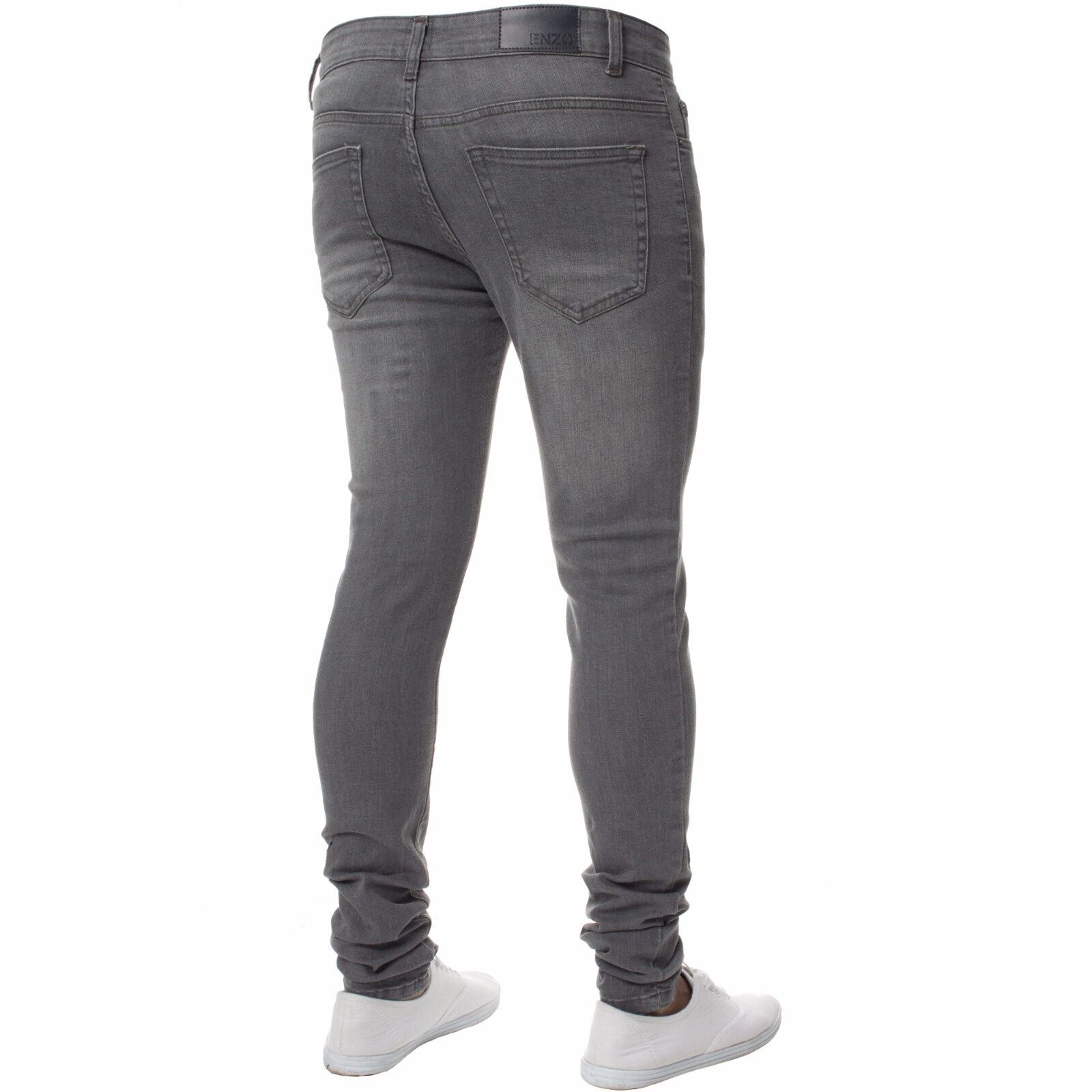 Enzo Mens Skinny Jeans Slim Fit Super Stretch Flex Denim Trouser Pants All Waist