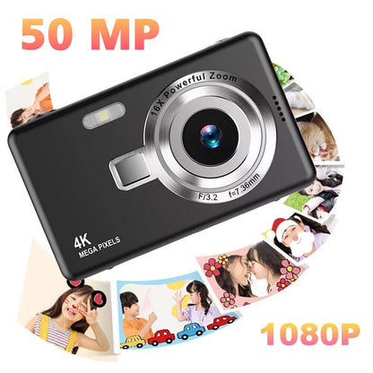 FHD 1080P Digital Camera, 50MP, 2.4” LCD Screen, 16X Zoom, Anti-Shake - Compact & Portable