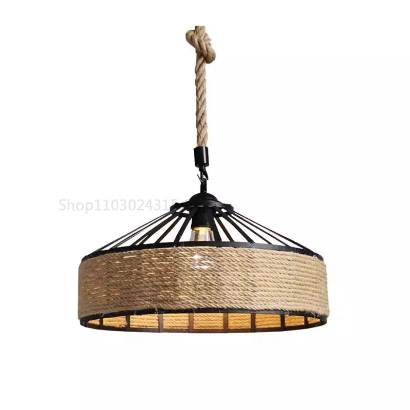 Classical Hemp Rope Pendant Hanging Lamp Lustre for Ceiling Chandelier Classic Retro Antique Industrial Iron Dining Room Light