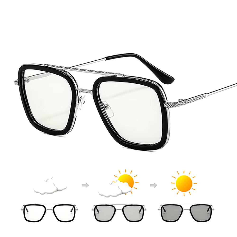 Square Photochromic Glasses Men Anti Blue Light Blocking Eyeglasses