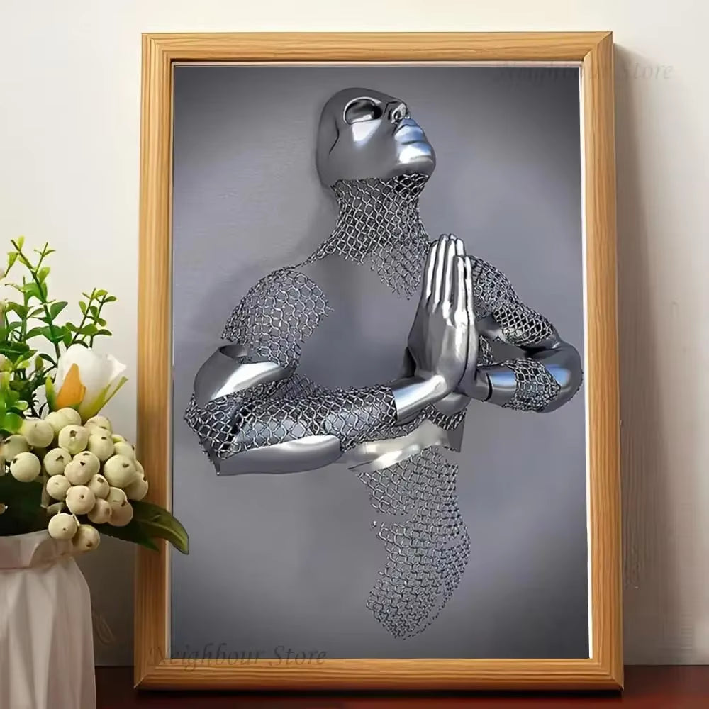 Romantic Abstract Metal Figure Statue - Art Wall Decor for Game Room, Kawaii HD Poster - No Frame