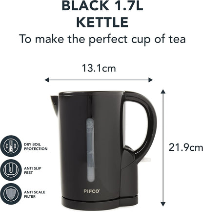 1.7L Black Kettle - Cordless Design, Perfect for Kitchens, Office, or University, Fast Boil Appliance for Daily Use, Compact and Affordable Electric Kettle