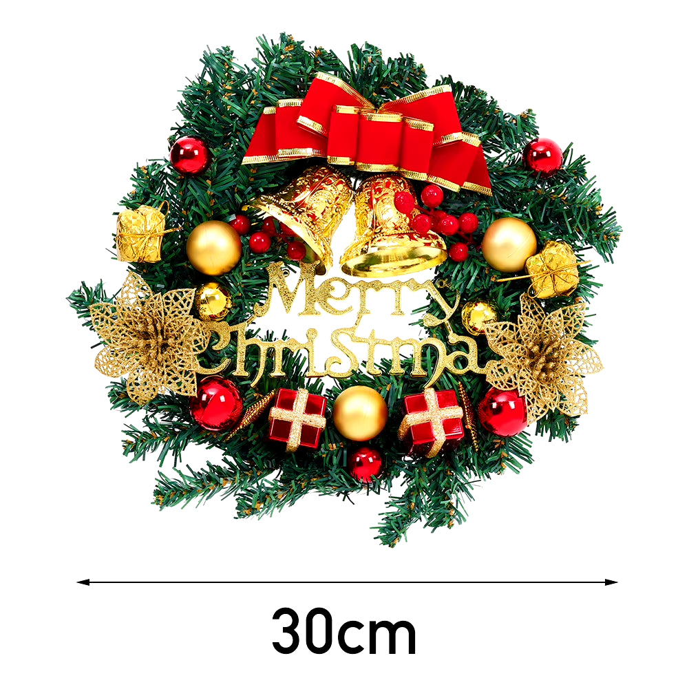 30Cm Christmas Artificial Wreath with Xmas Bells Bow Knots