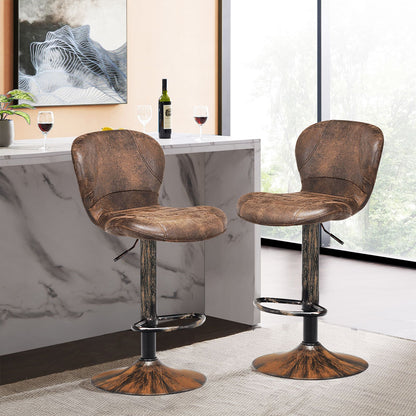 2 Pieces Leather Bar Stool with Adjustable Height and Swivel Gas Lift