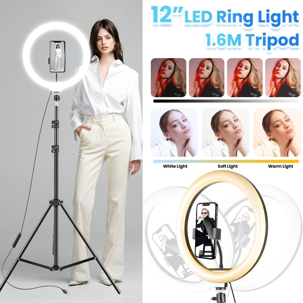 12" LED Ring Light with Stand for Youtube Tiktok Makeup Video Live Phone Selfie