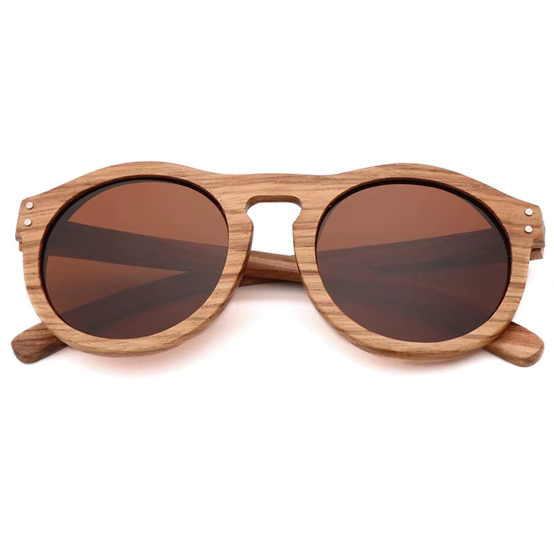 Zebra Wood Sun Glasses Women round Wooden Sunglasses Men Polarized Lenses Driving UV400 Gafas De Sol