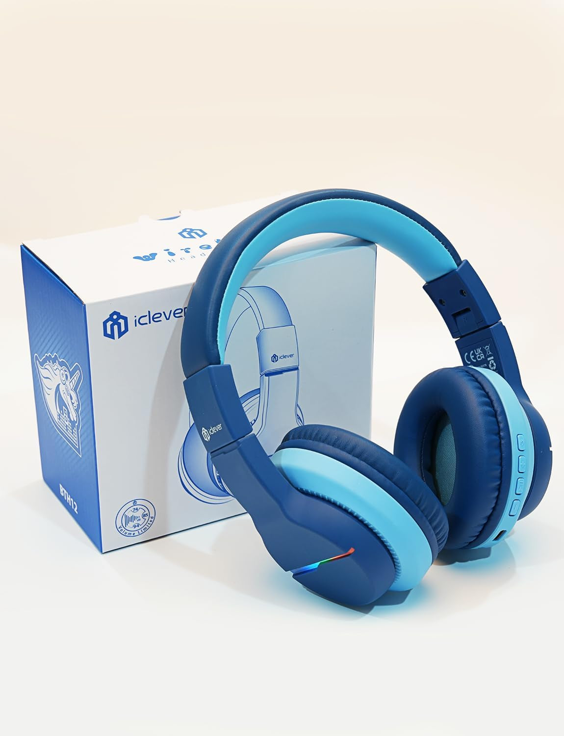 Bluetooth Kids Headphones BTH12 | LED Lights, 74/85dB Volume Limit, 85H Playtime, Bluetooth 5.2, Built-In Mic