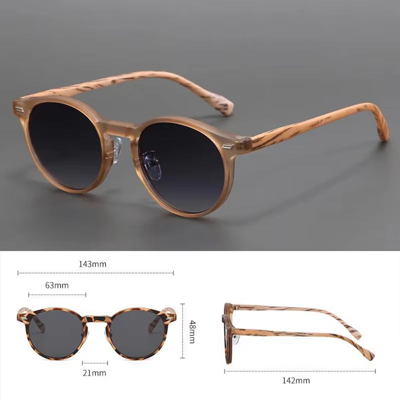 Oulylan Frosted Imitation Wood Frame Circle Sunglasses Women Men Vintage Sun Glasses Retro Style Eyewear UV400 Shades