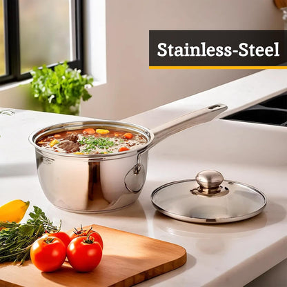 Housewares Stainless Steel Saucepan Set, 3 Piece Set with Glass Lids,Silver,H14 X W40 X D26Cm