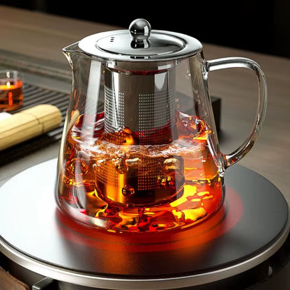 Elegant Glass Teapot with Stainless Steel Infuser – Heat-Resistant, Kung Fu Tea Kettle for Loose Leaf, Herbal & Flower Tea