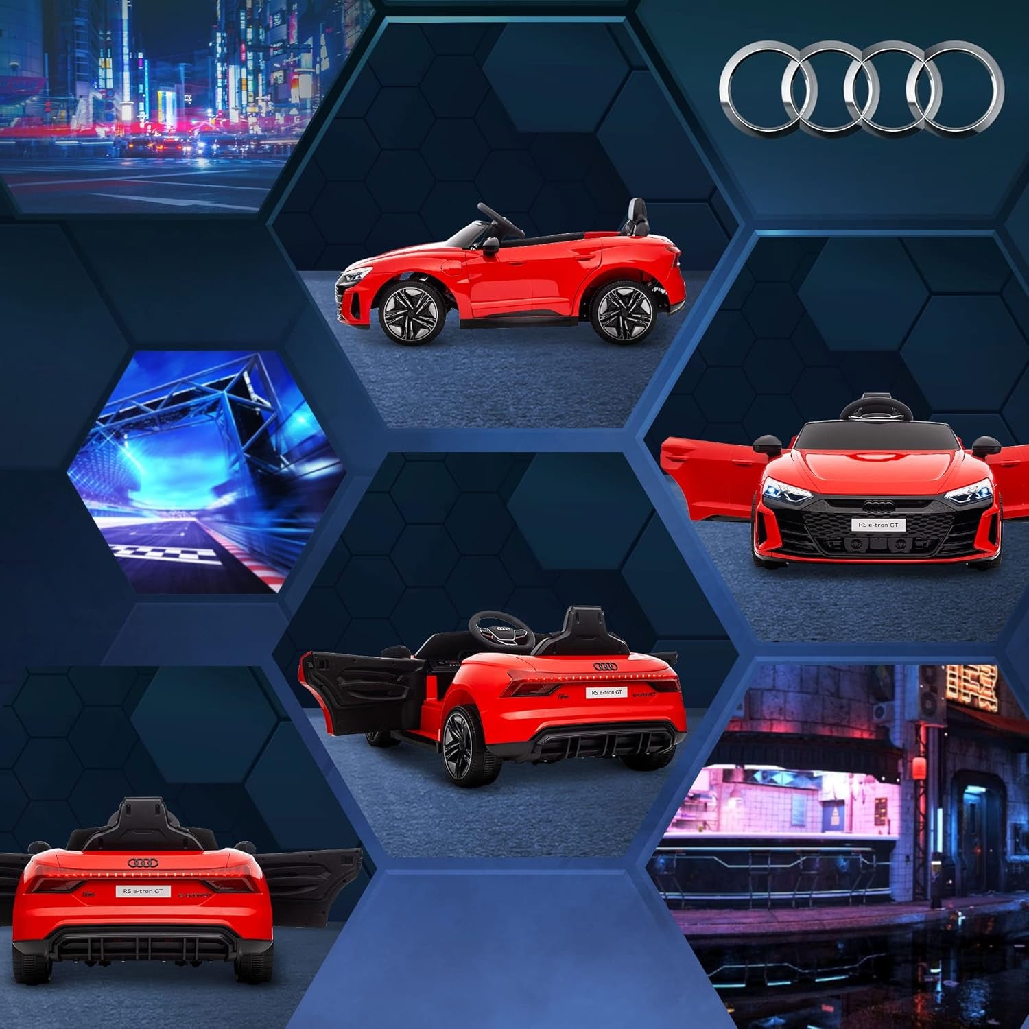 Audi RS E-Tron GT Licensed Electric Cars for Kids Electric Ride-Ons 12V Battery Powered Toy W/Remote Control Music, for 3-5 Years, Red
