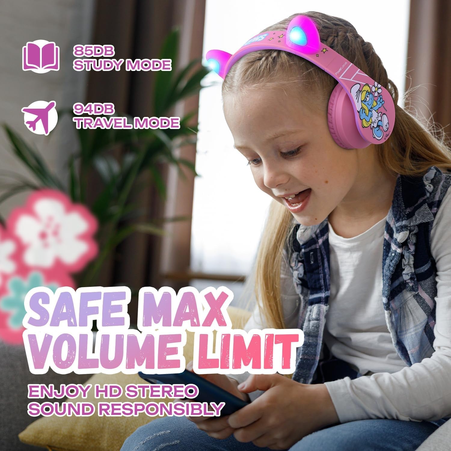 Smurfs Cat Ears Kids Headphones – Safe, Fun, and Versatile! Let Your Little Ones Explore a World of Sound with Style and Comfort!