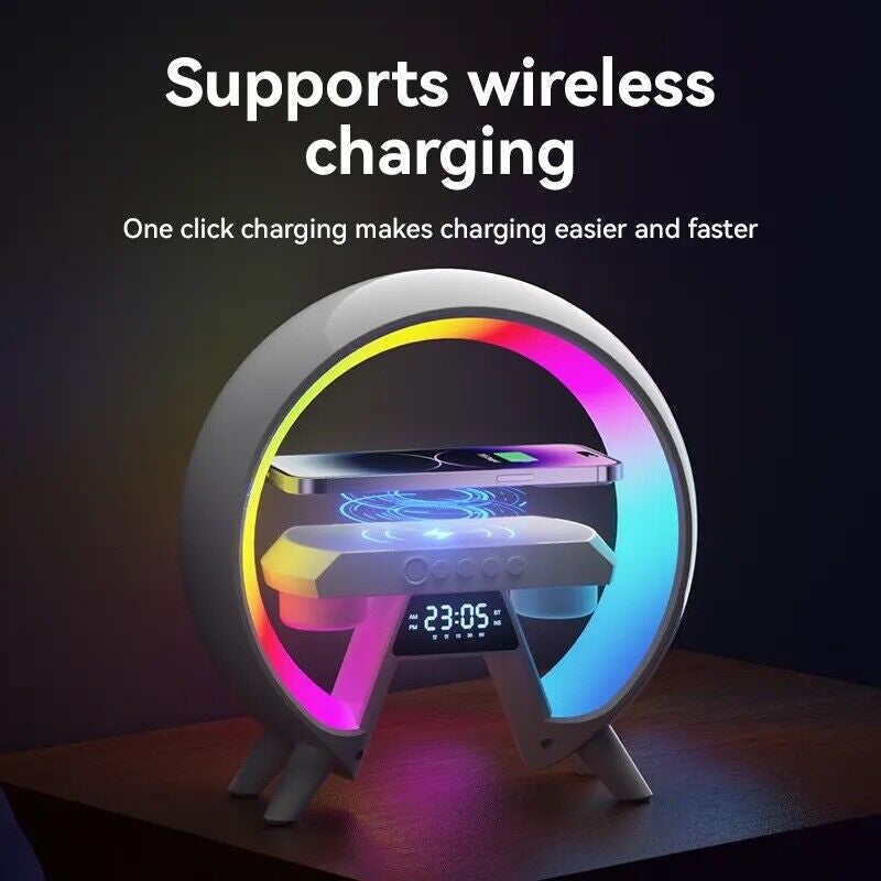 LED Lamp RGB Alarm Clock Wireless Phone Charger Bluetooth Speaker Night Light