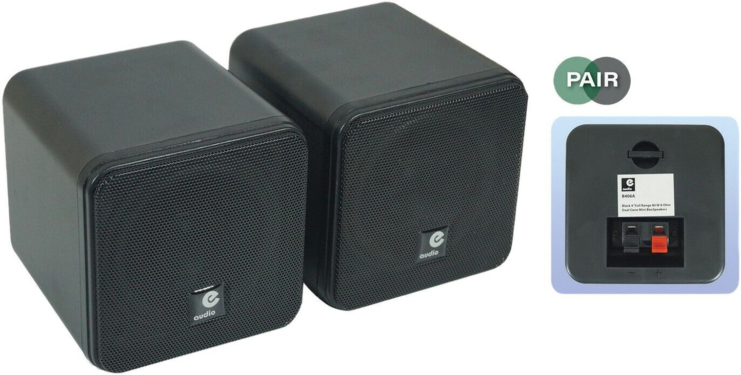 E-Audio 4" Compact Full-Range Dual Cone Black Mini Cube Speakers (Pair - 80W)