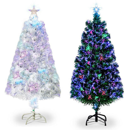 3/4Ft Christmas Trees Fibre Optic Pre-Lit Xmas Tree with Stand Top Star Decor