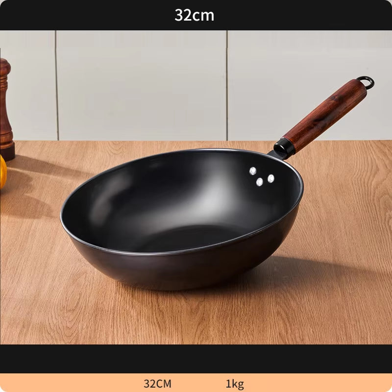 30CM Iron Frying Pan with Wooden Handle – Non-Stick Kitchen Cookware for Stir-Frying and Cooking