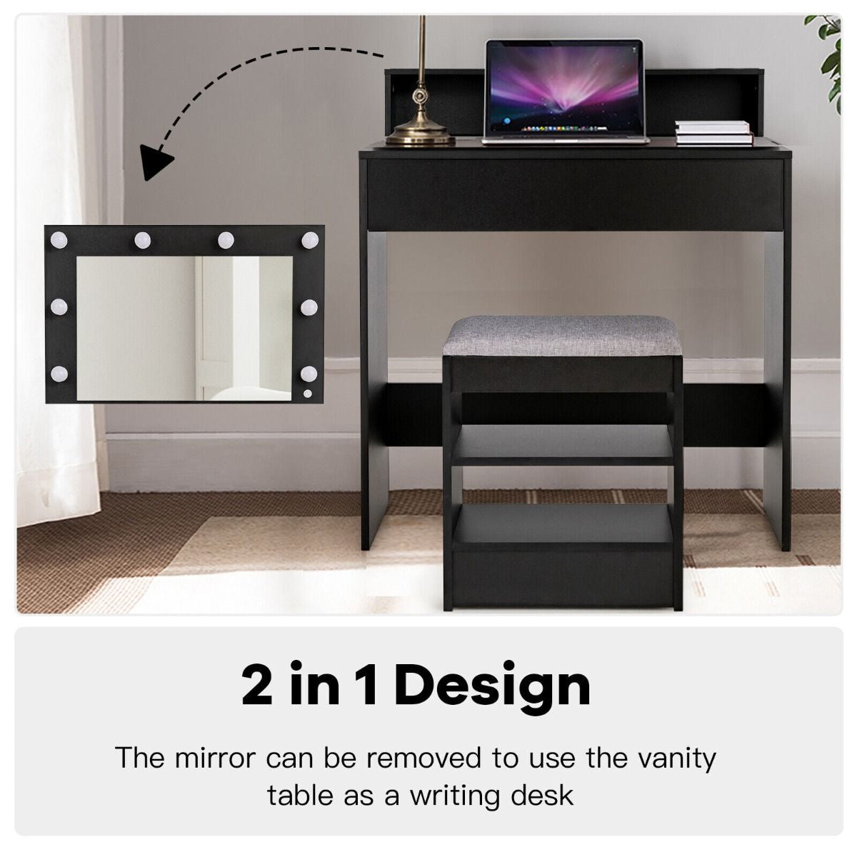 Modern Dressing Table Set with LED Lights Mirror and Drawer