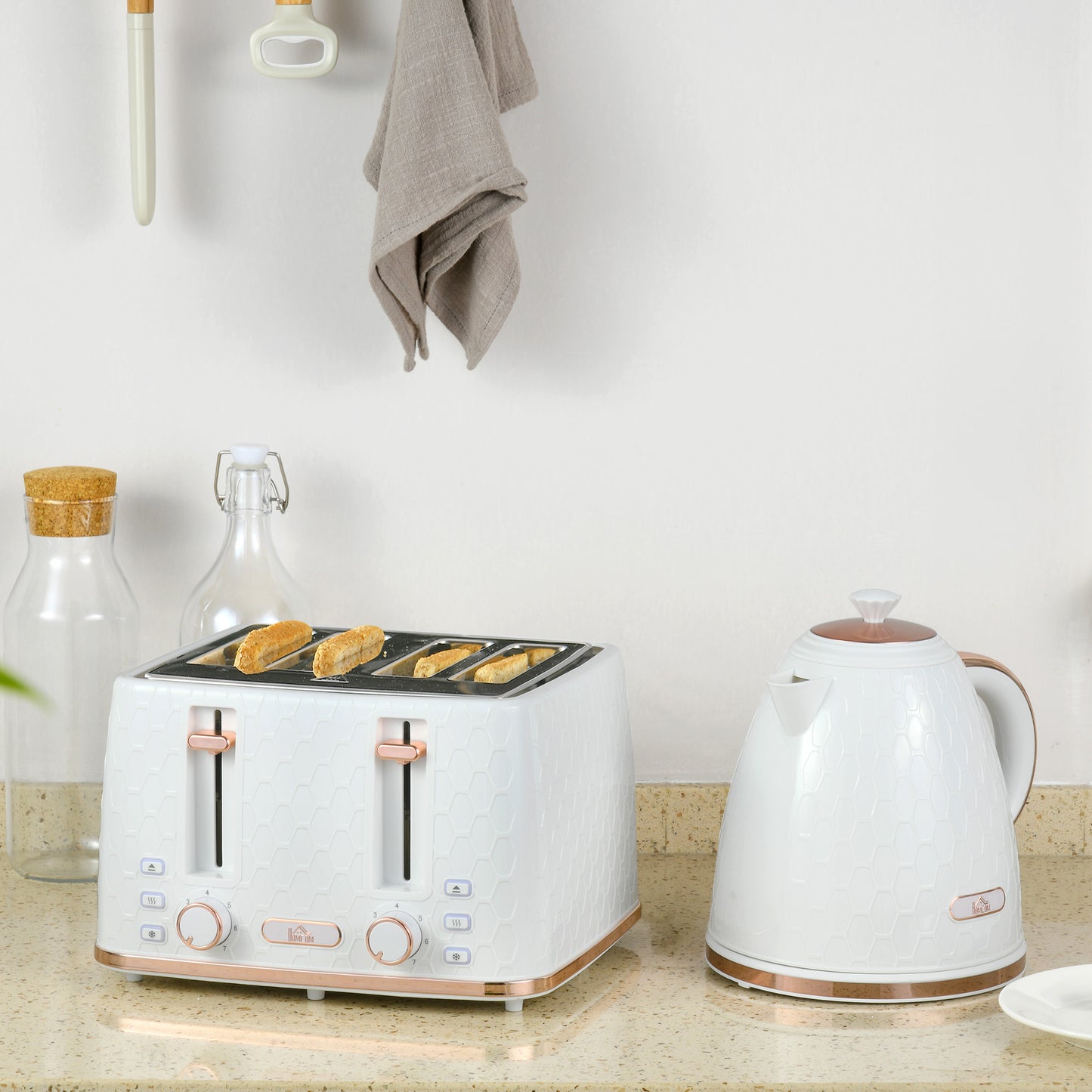 1.7L 3000W Fast Boil Kettle and Toaster Set with Auto Shut Off