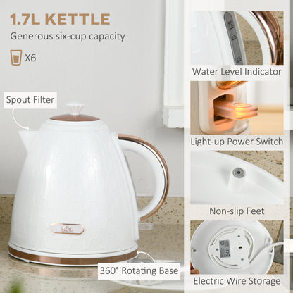 1.7L 3000W Fast Boil Kettle and Toaster Set with Auto Shut Off