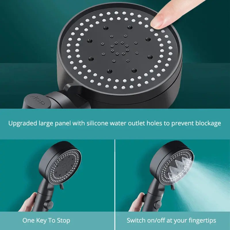 Adjustable High Pressure Shower One-Key Stop Water Massage Shower Head Water Saving - DynamicDrop Hub