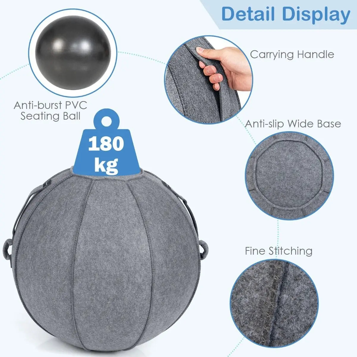 Anti-Burst Exercise Ball with Cover Handle and Resistance Bands - DynamicDrop Hub