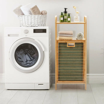 Bamboo Laundry Bin with Storage and Removable Basket - DynamicDrop Hub