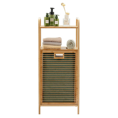 Bamboo Laundry Bin with Storage and Removable Basket - DynamicDrop Hub