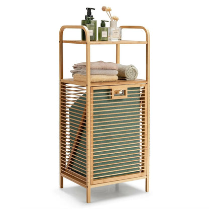 Bamboo Laundry Bin with Storage and Removable Basket - DynamicDrop Hub