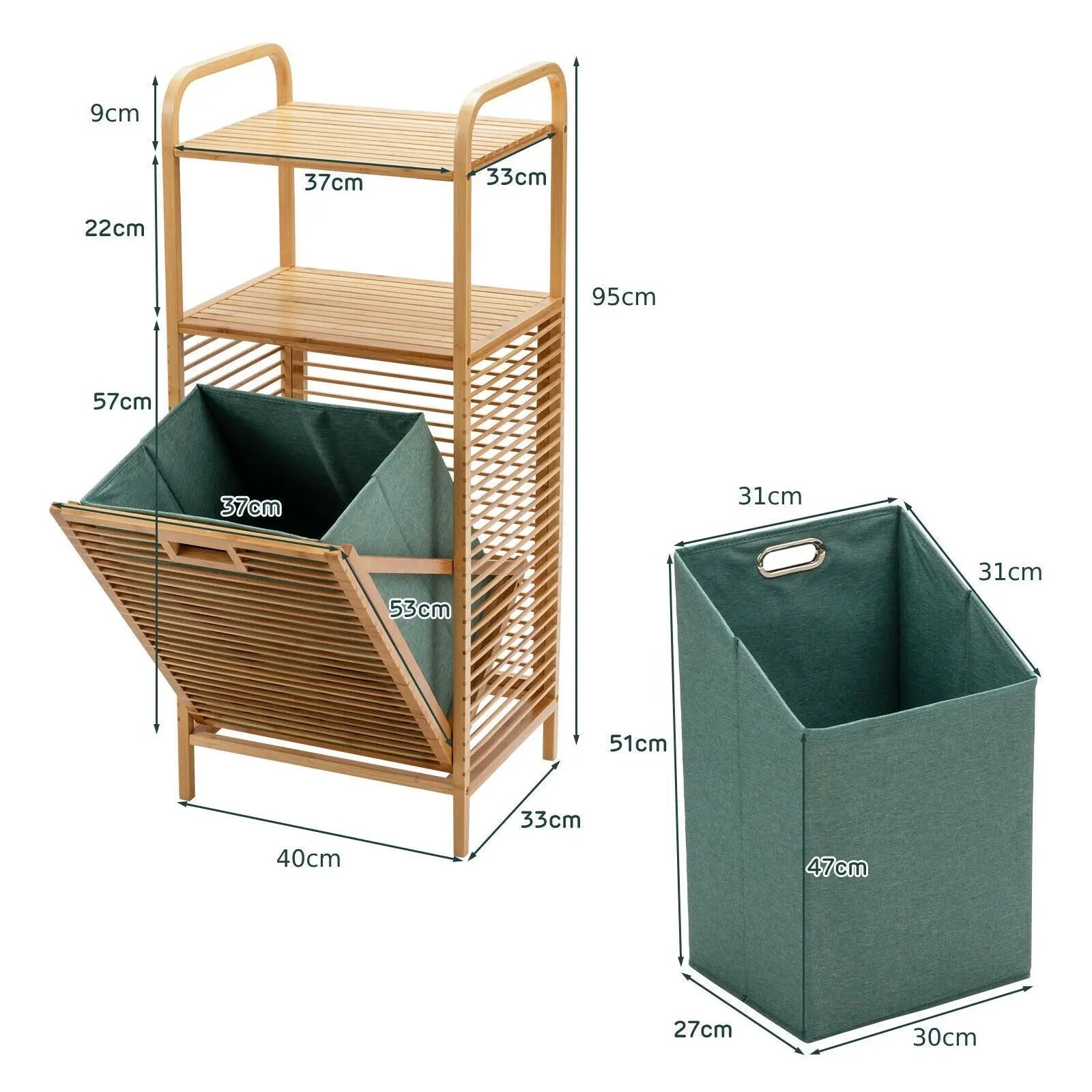 Bamboo Laundry Bin with Storage and Removable Basket - DynamicDrop Hub