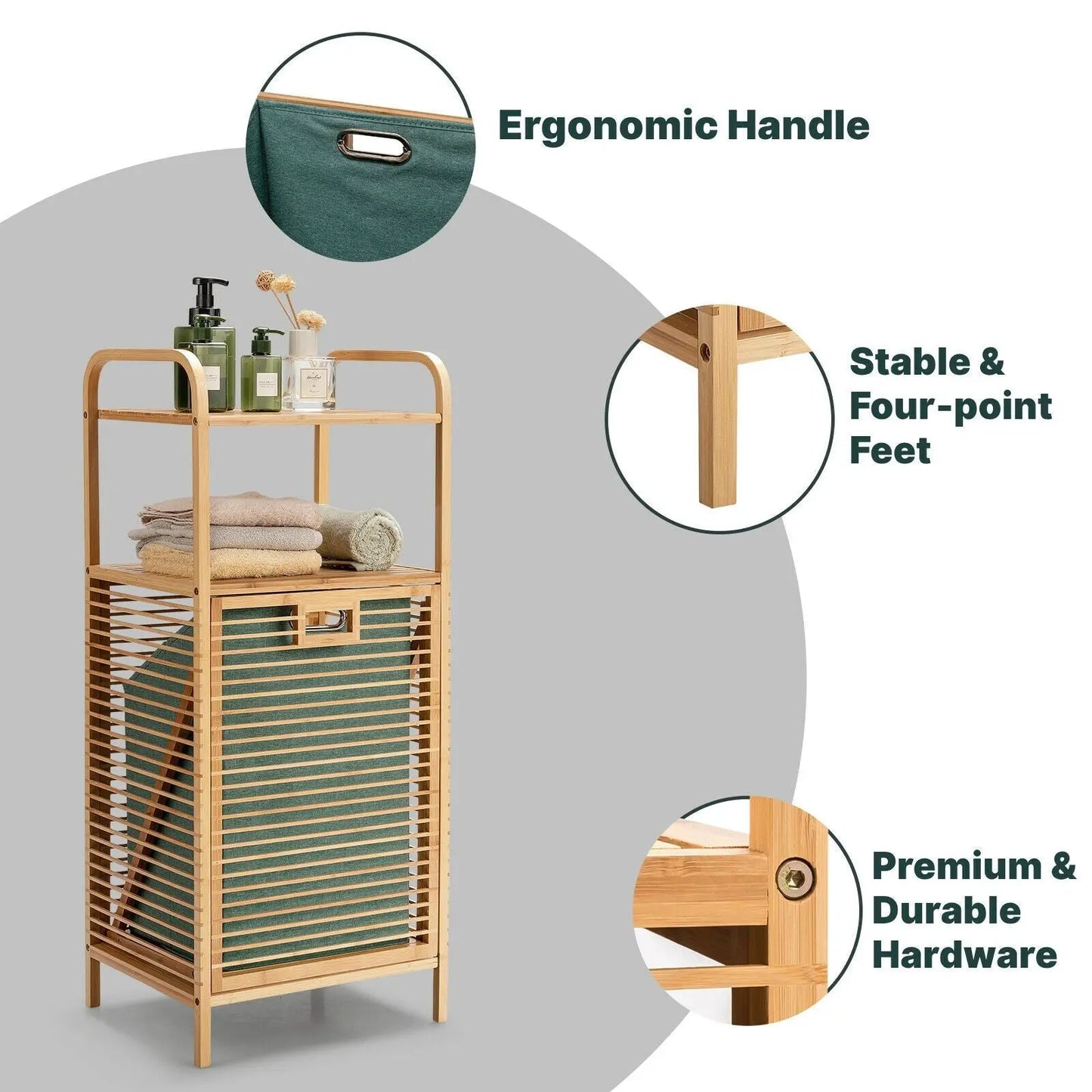 Bamboo Laundry Bin with Storage and Removable Basket - DynamicDrop Hub