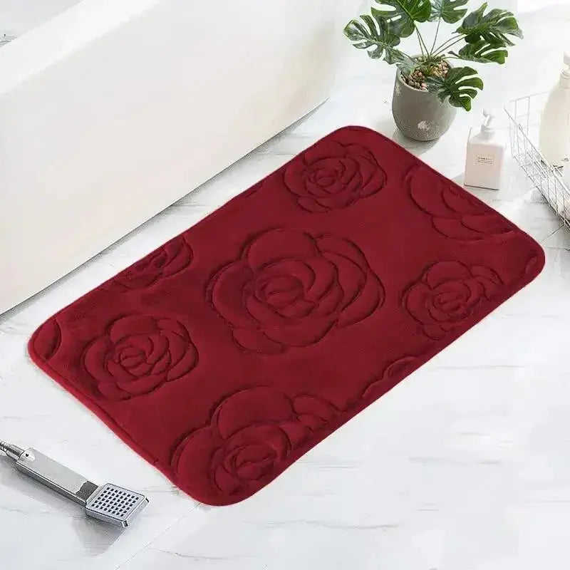 Bathroom Bath Mat Flannel Non-Slip Carpet Rose Flower Embossed - DynamicDrop Hub