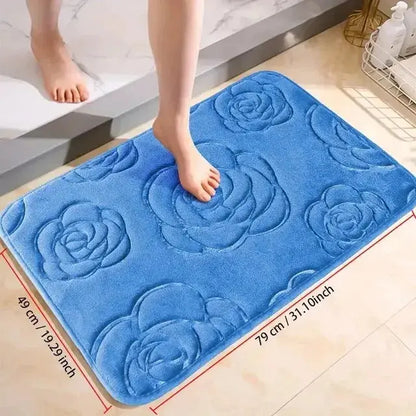 Bathroom Bath Mat Flannel Non-Slip Carpet Rose Flower Embossed - DynamicDrop Hub