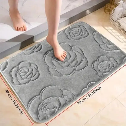 Bathroom Bath Mat Flannel Non-Slip Carpet Rose Flower Embossed - DynamicDrop Hub