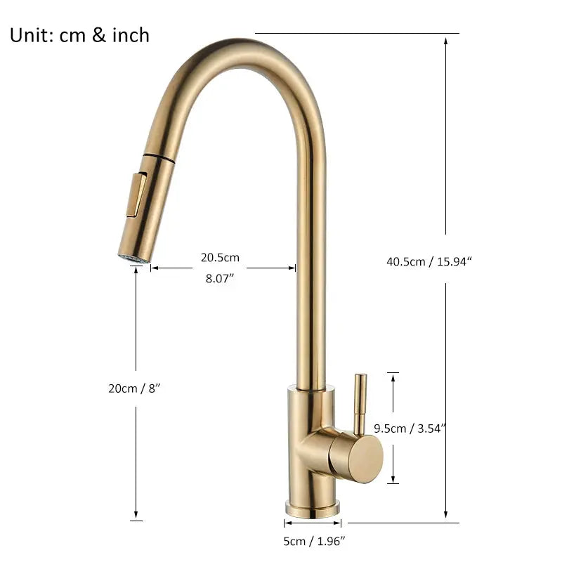 Brushed Gold Kitchen Faucet Pull Out Kitchen Sink Water Tap Single Handle Mixer Tap 360 Rotation Kitchen Shower Faucet - DynamicDrop Hub