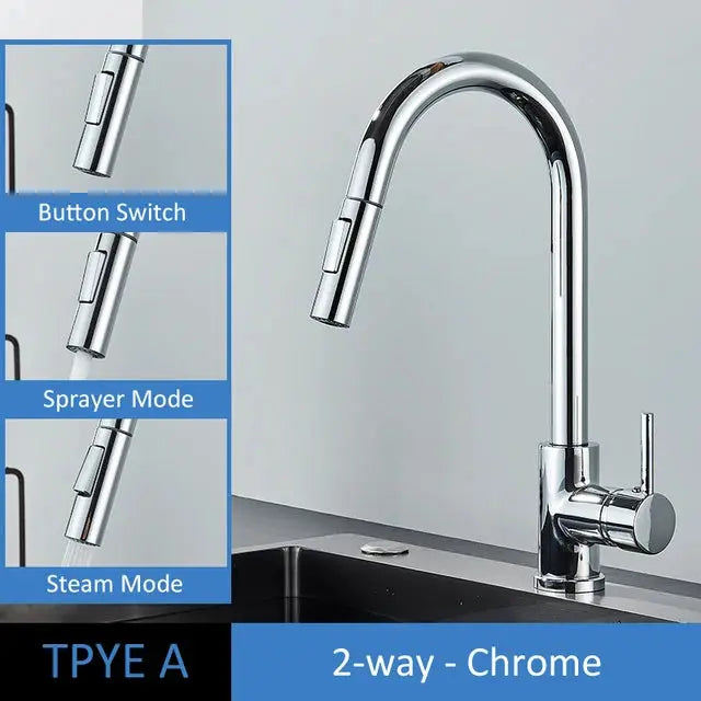 Brushed Gold Kitchen Faucet Pull Out Kitchen Sink Water Tap Single Handle Mixer Tap 360 Rotation Kitchen Shower Faucet - DynamicDrop Hub