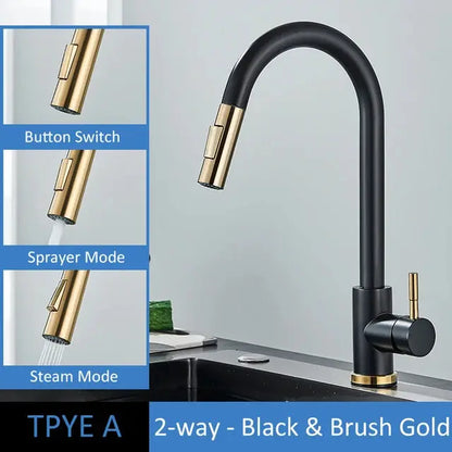 Brushed Gold Kitchen Faucet Pull Out Kitchen Sink Water Tap Single Handle Mixer Tap 360 Rotation Kitchen Shower Faucet - DynamicDrop Hub