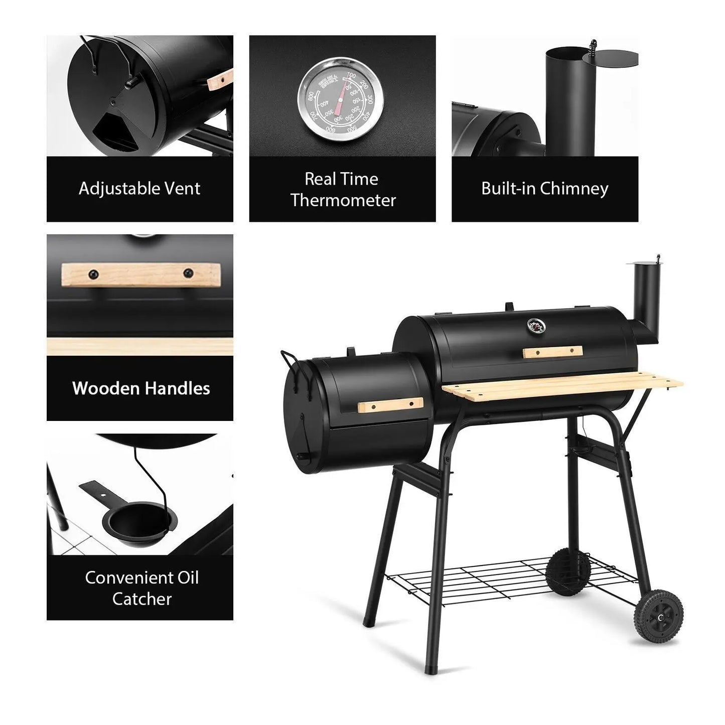 Charcoal BBQ Grill with Wheels and Shelves for Camping Picnic Party - DynamicDrop Hub