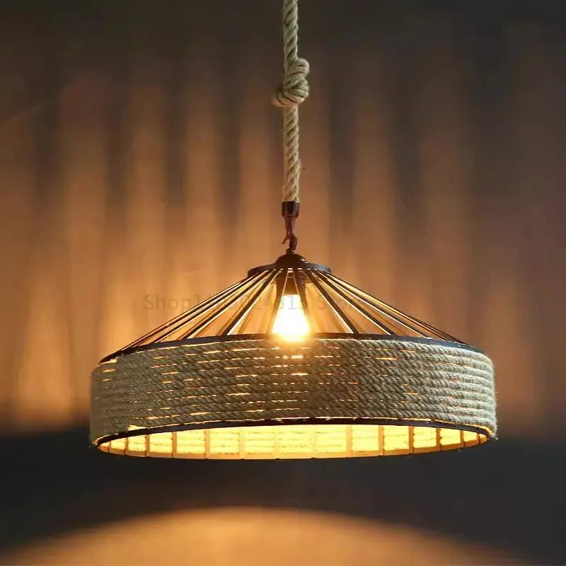 Classical Hemp Rope Pendant Hanging Lamp Lustre for Ceiling Chandelier Classic Retro Antique Industrial Iron Dining Room Light - DynamicDrop Hub