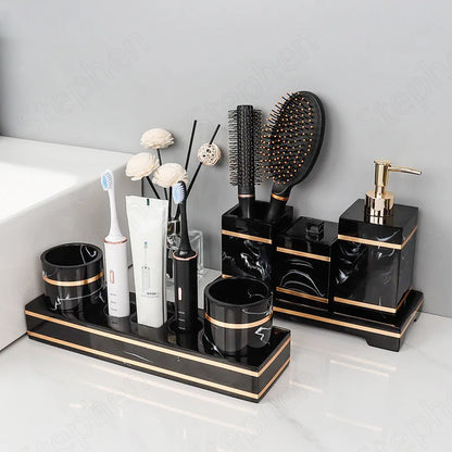 Creativity Double Gold Stroke Resin Bathroom Accessories Set European Modern Toothbrush Cup Toothbrush Holder Home Decoration