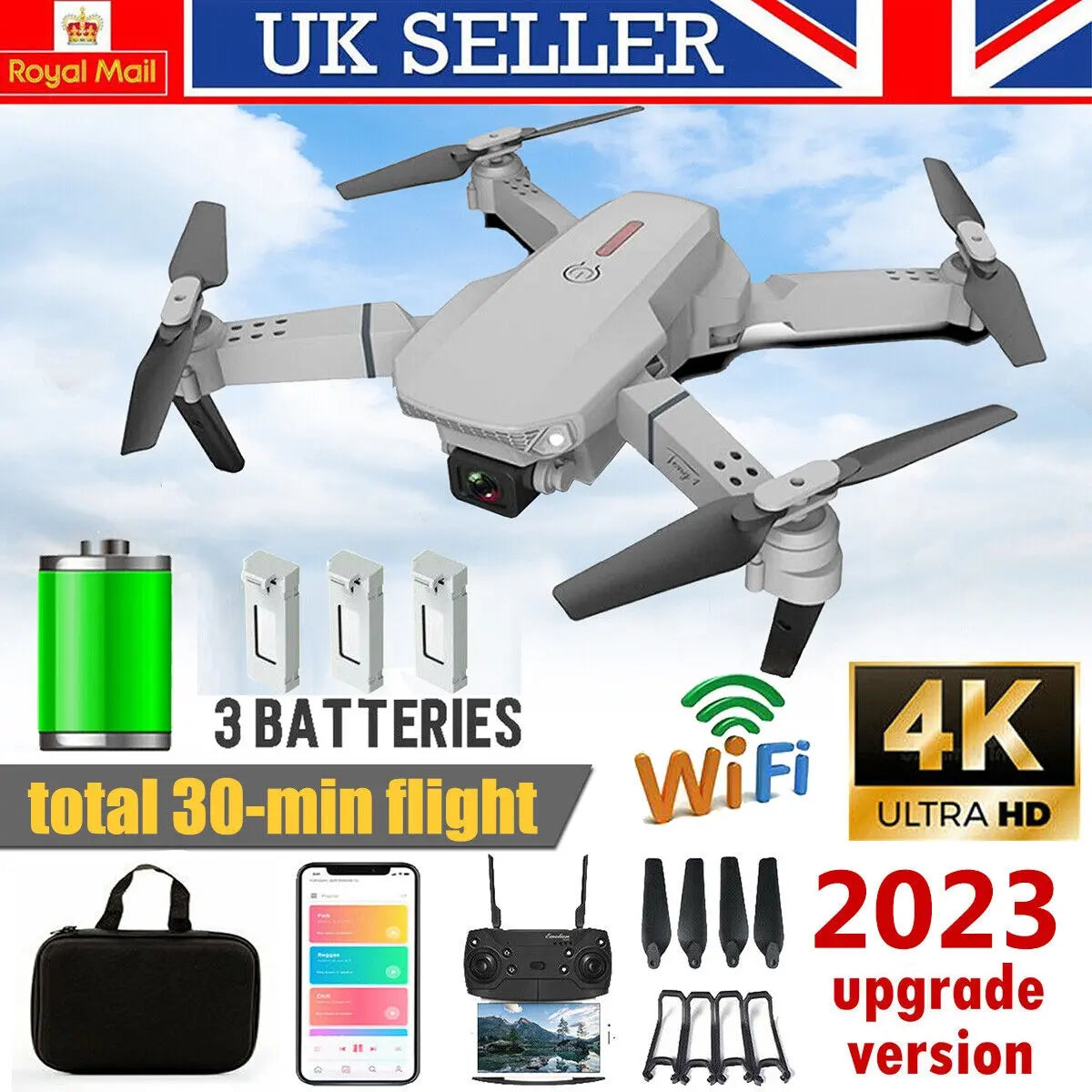 Drone Foldable Quadcopter Transmission WIFI FPV 4K HD Dual Camera 3 Batteries - DynamicDrop Hub