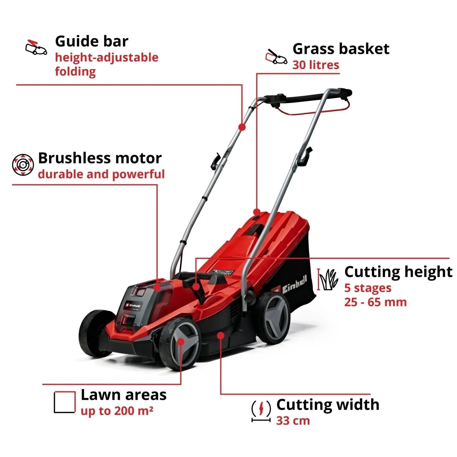 Einhell Cordless Lawnmower 33Cm Power X-Change with Battery and Charger GE-CM 18 - DynamicDrop Hub