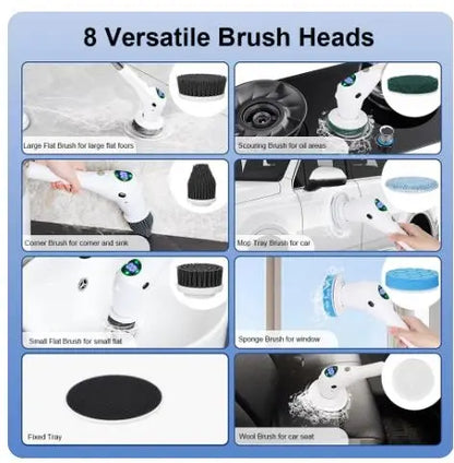 Electric Cleaning Brush 8 in 1 Multifunctional Rotatable Cleaning Brush For Bathroom Kitchen Windows Toilet - DynamicDrop Hub