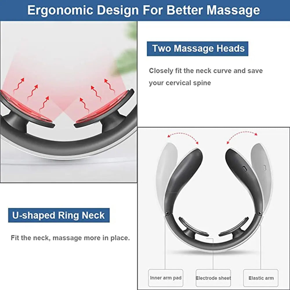 Electric Neck Massager 15 Intensity Sensing Smart Back Massage 4 Pulse Modes USB Rechargeable Cervical Physiotherapy Instrument - DynamicDrop Hub