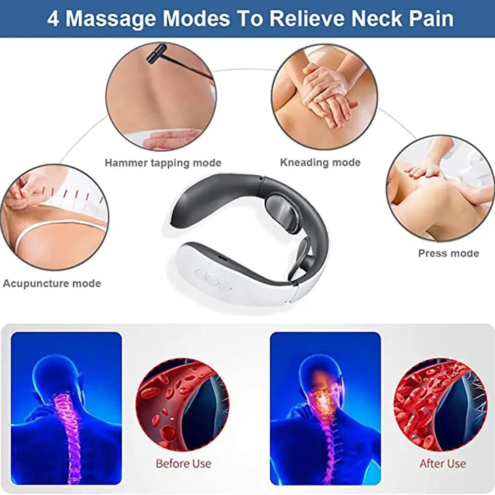 Electric Neck Massager 15 Intensity Sensing Smart Back Massage 4 Pulse Modes USB Rechargeable Cervical Physiotherapy Instrument - DynamicDrop Hub