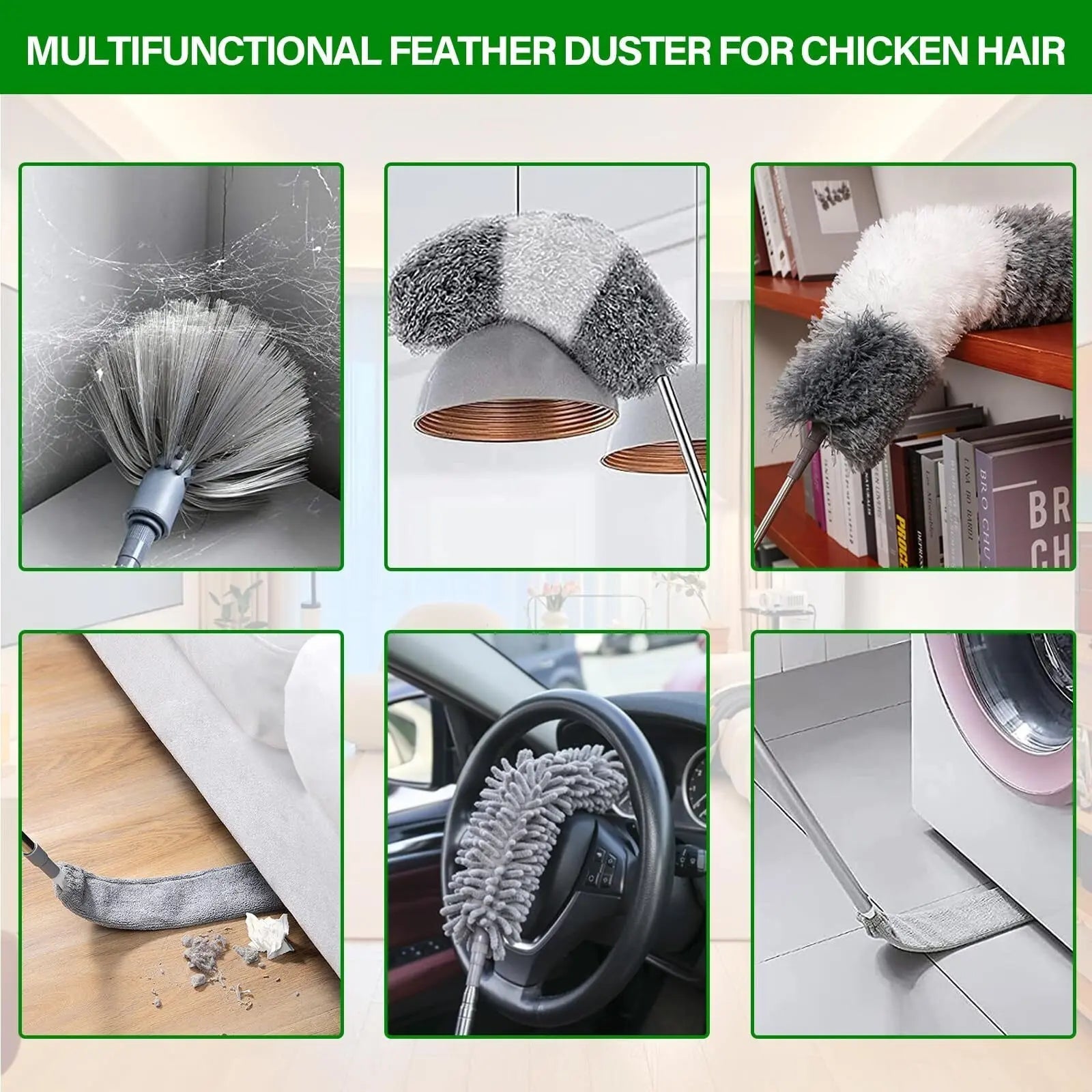 Feather Duster Set: Expandable - Reusable Bendable Dusters for High Dusting - DynamicDrop Hub