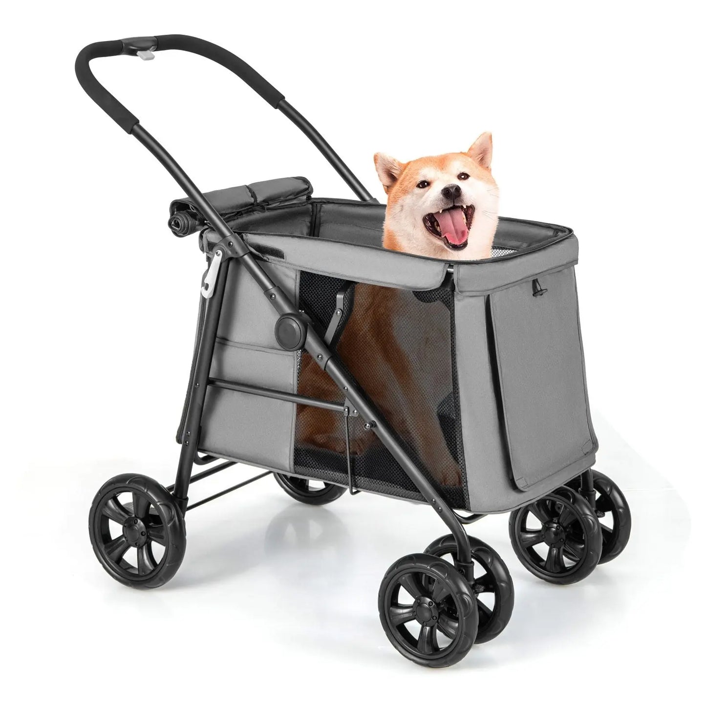 Folding Pet Stroller with Pockets and Skylight for Small Medium Pets - DynamicDrop Hub