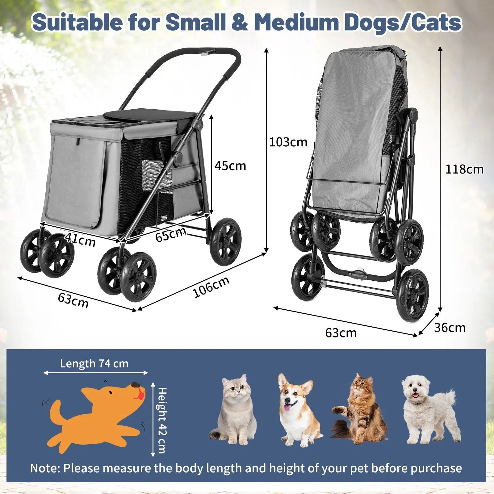 Folding Pet Stroller with Pockets and Skylight for Small Medium Pets - DynamicDrop Hub