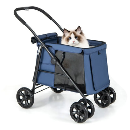 Folding Pet Stroller with Pockets and Skylight for Small Medium Pets - DynamicDrop Hub