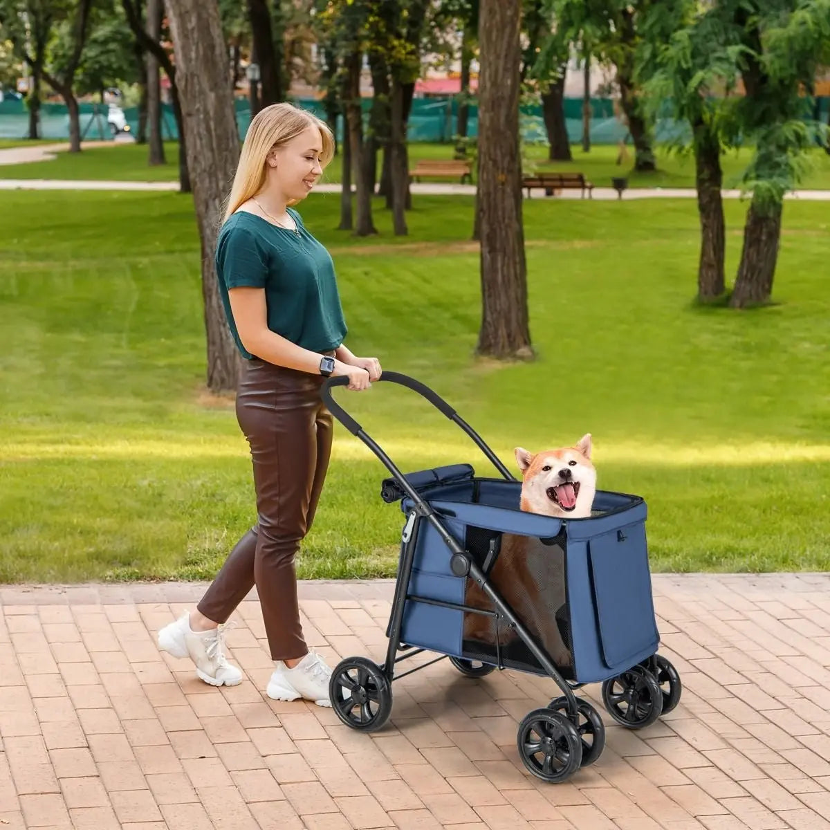 Folding Pet Stroller with Pockets and Skylight for Small Medium Pets - DynamicDrop Hub