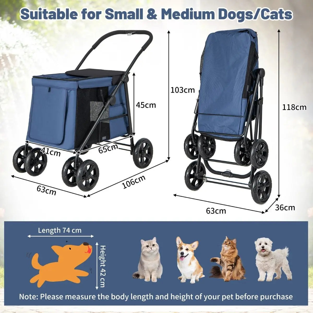 Folding Pet Stroller with Pockets and Skylight for Small Medium Pets - DynamicDrop Hub